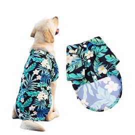 LHYZ PARK Hawaiian Beach Print Pet Dog Cat T-Shirts Cute for Small to Medium Dog Cats Cool Summer Vest Camp Shirt Clothes (Navy Blue, XL)