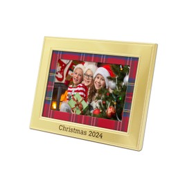 Mimosa Moments 6x8 Metal Christmas 2022 Picture Frame Matted with 4x6 Red Plaid Fabric Mat (4x6" horizontal with Red Plaid Fabric Mat, Gold)