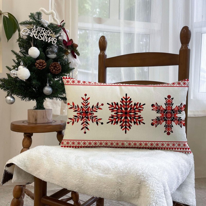 Ogiselestyle Christmas Snowflake Throw Pillow Cover, 12 x 20 Inch
