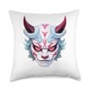 Funny Yokai Oni Mask Japanese Anime Warrior Throw Pillow