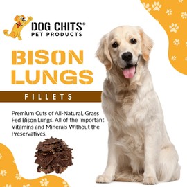 Dog Chits Bison Lung Fillets for Dogs - Dog and Puppy Chews | USA Raised | Made in USA | All-Natural Treats | Crisp not Crumbly | Easy Digestion | Great for Training | Flavor Dogs Love | 6 oz