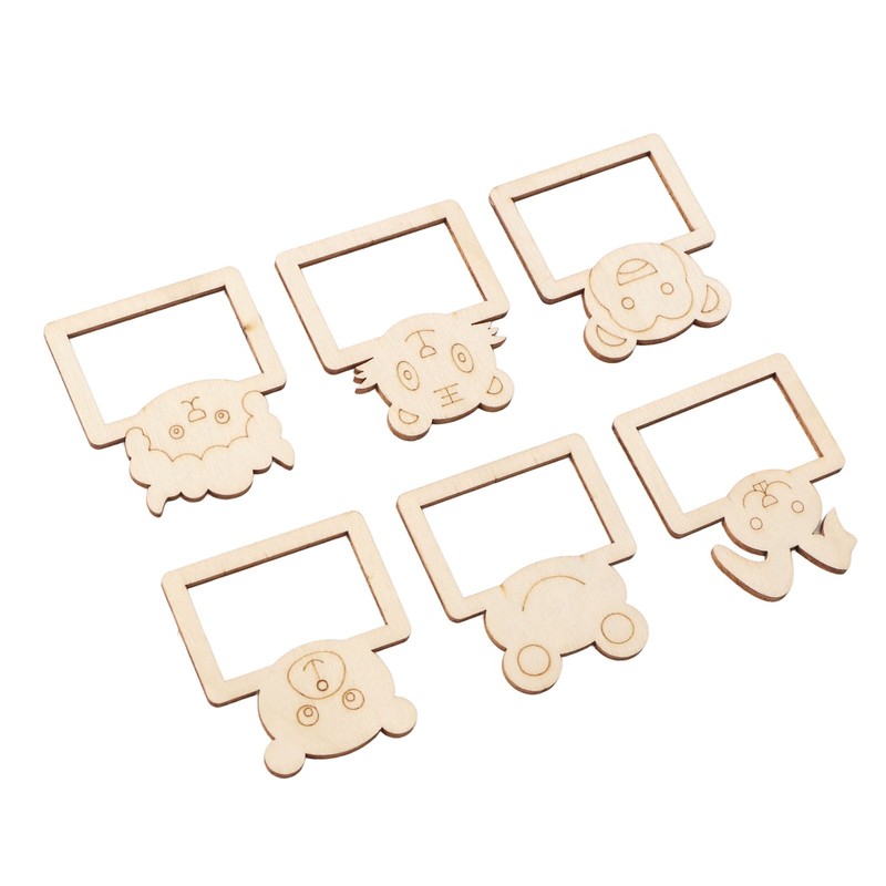 100pcs Wooden Cartoon Animal Photo Frame Decorative Hand Painting Photo