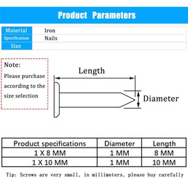 newlng Small Nail Round Head Tiny Nails String art Nails Hand-Made Hardware Accessories Fasteners Mini Nails 500PCS 1 X 10mm(DXL) Gold