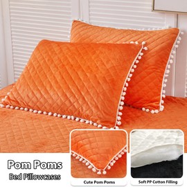 LIFEREVO Luxury Plush Shaggy Duvet Cover Set, Soft Velvet Fluffy Furry Bedding Comforter Set(1 Faux Fur Fuzzy Duvet Cover + 2 Pompoms Pillow Cases), Zipper Closure(King, Orange)