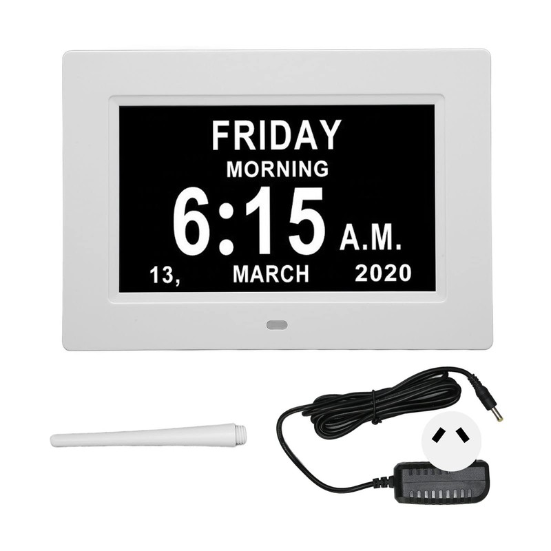 Digital Day Clock, 7in Auto Dimmable, 8 Languages, Unabbreviated Week