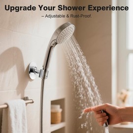 Shower Head Holder Adjustable Handheld Shower Head Holder,Stainless Steel Shower Wand Holder Wall Mounted Shower Head Bracket for Bathroom,No Drill Adhesive Mount,Polished Chrome Finish