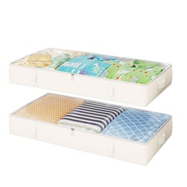 TidyCorner 2-Pack Under Bed Storage, 6 Inches Tall Closet Organizers and Storage Bins with Sturdy Sidewalls/Bottom/4 Handles, Beige