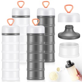 Baderke 4 Pcs Protein Powder Container 5 Layers Stackable Leakproof Container Powder Dispenser with Funnels Stand Keychain Flour Canister for Workout Fitness(Gray, White)