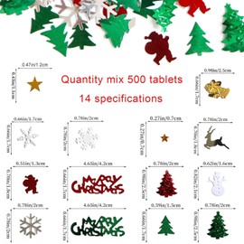 Pack of 500 Confetti Christmas Decoration, PVC Glitter Christmas Confetti, Scatter Decoration Christmas Party Confetti with Snowflake Christmas Tree Santa Claus Reindeer for Christmas DIY Party Table