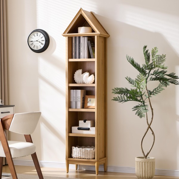75.9" Tall Angled Arch Bookshelf, 5 Tiers Geometric Narrow Bookcase