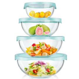 Luvan Borosilicate Clear Glass Mixing Bowls with Lids Set of 4 (0.53qt, 1.1qt, 2.1qt, 3.7qt), Space Saving Nesting Bowls Large Kitchen Salad Bowls for Meal Preping,Baking,Mixing,Dishwasher Safe
