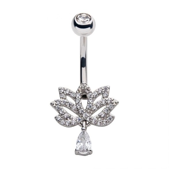 Pierced Owl 14GA Multi Clear CZ Paved Lotus Flower with