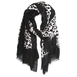 collezione alessandro Lina Scarf with Leopard Print and Black Border 180 cm x 100 cm, black white