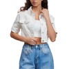 LifeShe Women Stretch Cropped Denim Jacket Short Sleeves Button Down