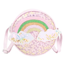 MilyaDE Cute Girls PU Leather Shoulder Bag Heart Shaped Bow Princess Mini Bags Kids Cross Body Handbag Shoulder Bag, C-Round Pink