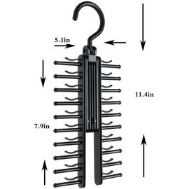 Upgraded 2 PCS Adjustable 20 Tie Rack Holder, 360° Rotating to Open/Close Belt Scarf Compact Hanger Rack Holder with Non-Slip Clips, Swivel Space Saving Organizer