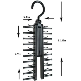 Upgraded 2 PCS Adjustable 20 Tie Rack Holder, 360° Rotating to Open/Close Belt Scarf Compact Hanger Rack Holder with Non-Slip Clips, Swivel Space Saving Organizer