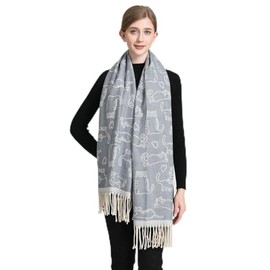 Velurie - Bufanda de invierno para mujer, cálida, suave, sensación de cachemira, estola gigante, Azul/Marfil (Cat) - Sf23154-3, Talla única
