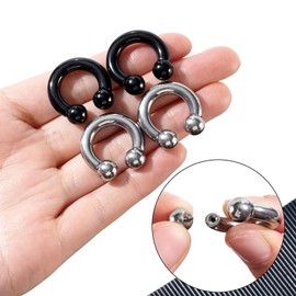 Longbeauty 8G, 6G, 4G, 2G Septum Pincher Tapers & Rings, Surgical Steel, C Shape & Horseshoe, Unisex, Silver & Black