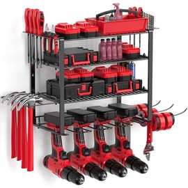 MAVIKS Heavy Duty Drill Holder & Power Tool Organizer Wall Mount, Metal Cordless Tool Organizer for Cordless Drill, Accessory Holder Rack Suitable for Workshop Garage (4 Tier 4 Drill Holder)