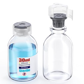 Sterile Glass Vials with Locking Cap and Butyl Rubber Self Healing Injection Port,Buckle Cover Sample Vials Individually Sterilized Package by ZHANXUBIO (10,30ml)