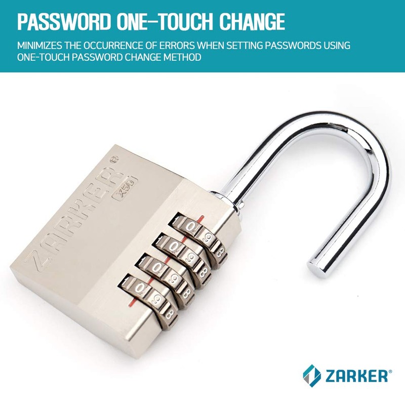 Zarker X50 4 Digit Stainless Steel Shackle Combination Lock, Anti