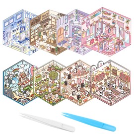 JIEYAO 8 Sets DIY 3D House Stickers, Funny DIY Sticker Scene for Relief Stress Fun 3D Sticker Scene Stickers Stacking Scene for Kid Adult