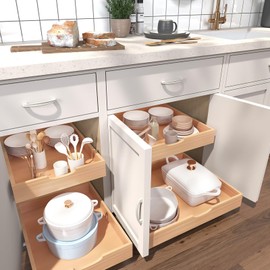 SITOO Pull Out Drawers for Kitchen Cabinets, Pull Out Cabinet Organizer, Fully Assembled Wood Cabinet Pull Out Drawer, Fast and Easy DIY Installation, 14”W x 21”D