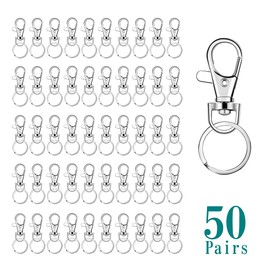 HappyHome Keychain, Nascan Swivel, Snap Hook, 1.2 inches (30 mm), Set of 50, Carabiner, Lever Nascan, D-Ring, Split Key Ring, Rotating Hook, One-touch Key Holder, Crafts, DIY Hardware