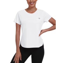 MoFiz Sports Shirts for Women UPF 50+ Sports Shirt UV Protection Shirt Sun Protection Shirt Rash Guards Training Yoga Running Shirt Outdoor Gym, White, L