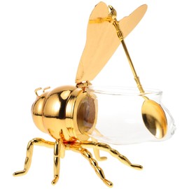 IMIKEYA Bee Honey Jar, Decorative Bee Shaped Honey Pot Bee Figurine Glass Honey Container Syrup Dispenser Crystal Condiment Pot Sugar Holder Bowl for Kitchen Home