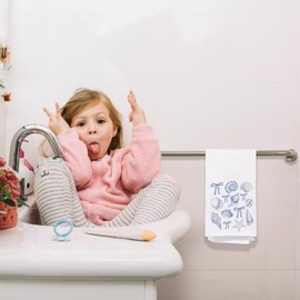 VIIJJUE Coquette Blue Bow Seashell Beach Kitchen Towels, Preppy Blue Beach Hand Towels for Bathroom, Coastal Nautical Beachy Decorative Dish Tea Towels for Kitchen, 16x24 Inch