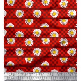 Soimoi Red Velvet Fabric Stripe,Square & Daisy Floral Printed Craft Fabric BTY 58 Inch Wide