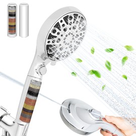 HYLER Filtered Handheld Shower Head with 8-Spray Modes and 1-Jet, 1.8 GPM Water Saving, ON/OFF Switch, 6ft Extra-long Stainless Hose, 15-Stage Strong Filter, Chrome and 1-Extra Filter