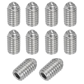 PATIKIL M6x10mm Ball Point Set Screws, 10 Pcs 304 Stainless Steel Hex Socket Spring Ball Point Grub Screws for Industrial Machine Home Furniture Workplaces, Silver
