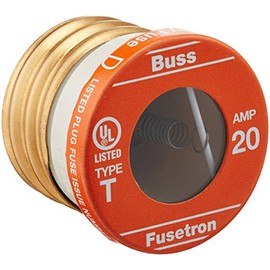 Bussmann T-20BC 20 Amp Type T Time-Delay Dual-Element Edison Base Plug Fuse, 125V UL Listed 1-In Bag