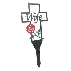 Sosoport Memorial Cross Stake Metal Grave Decoration for Cemetery Lightweight Commemorative Garden Stake for Wife Simple to Use for Lawn Courtyard Remembrance