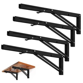 Storystore Folding Shelf Brackets - 18 Inch Heavy Duty Metal Collapsible Shelf Bracket for Bench Table, Shelf Hinge Wall Mounted Space Saving DIY Bracket, Max Load: 150 lb (4 PCS, Black)