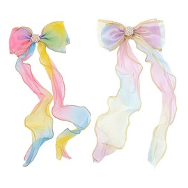Ieron Hair Bows Colorful Ribbon, Princess Ribbon Pearl Tassels Girls Hair Accessories, for Girls Birthday Party