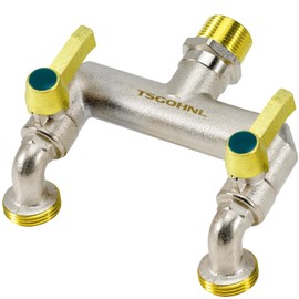 TSGOHNL Heavy Duty Brass 2-Way Outdoor Faucet, Frost Resistant Garden Faucet, 3/4 Inch NPT Male Entry GHT Outlet, Nickel Plated Rust Resistant Brass Faucet