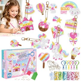 EOTOW - Kit de pintura de diamantes para niños, 15 piezas de llaveros,aplicador, adornos colgantes para manualidades de mochila, apto para niños de 4 a 12 años SK8012)