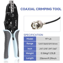 YMYP Coaxial Crimping Tool for RG Type Cable -RG5,6,55U,71,142,302,307,400 BNC 3D-2V,4.5C-2V,5C-2V, LMR195,200,300 Connectors (CRIPMER L6 WG)