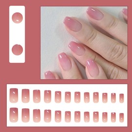 24 Pcs Press on Nails Medium Square,LINMEIZAI Ombre French Fake Nails Press ons Nail Tips Glue on Nails Full Cover Acrylic Nail Kit False Nails with Wine Red Gradient Nail Art Design for Women