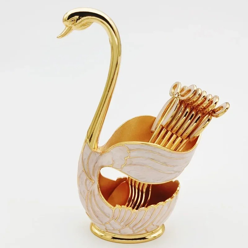 Elegant Swan Spoon and Fork Holder, Decorative Metal Cutlery Organizer