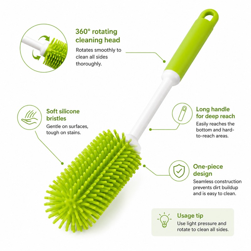 Silicone Bottle Cleaning Brush for Kitchen Use – Long-Handle 360°