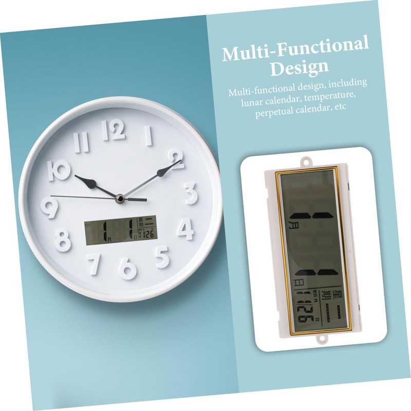jojofuny Multifunctional Display Wall Clock with Lunar Calendar Temperature Elegant
