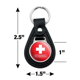 GRAPHICS & MORE Black Leather Ski Patrol with Cross Keychain