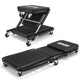 DNA MOTORING 36 Inches Folding 2 in 1 Rolling Z Creeper, Adjustable Roller Garage Chair Lay Down or Sit, 6 Pcs Casters, 330 LBS / 150kg Weight Capacity, Black, TOOLS-00493