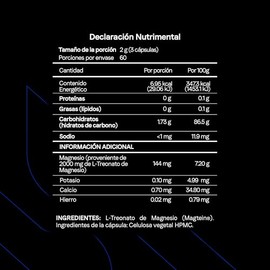 Magnesio L-Treonato Magtein 2000 mg | Suplemento para Memoria y Concentración | Magnesio de Alta Absorción | Apoyo Cognitivo y Bienestar Mental |180 C