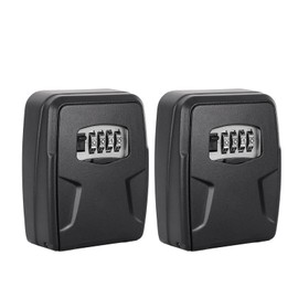 Key Lock Box Wall Mounted, 5 Keys Capacity, Key Safe Security Storage Lock Box for Indoor, Outdoor, Garage, Garden, Store (2 Pack, Black)